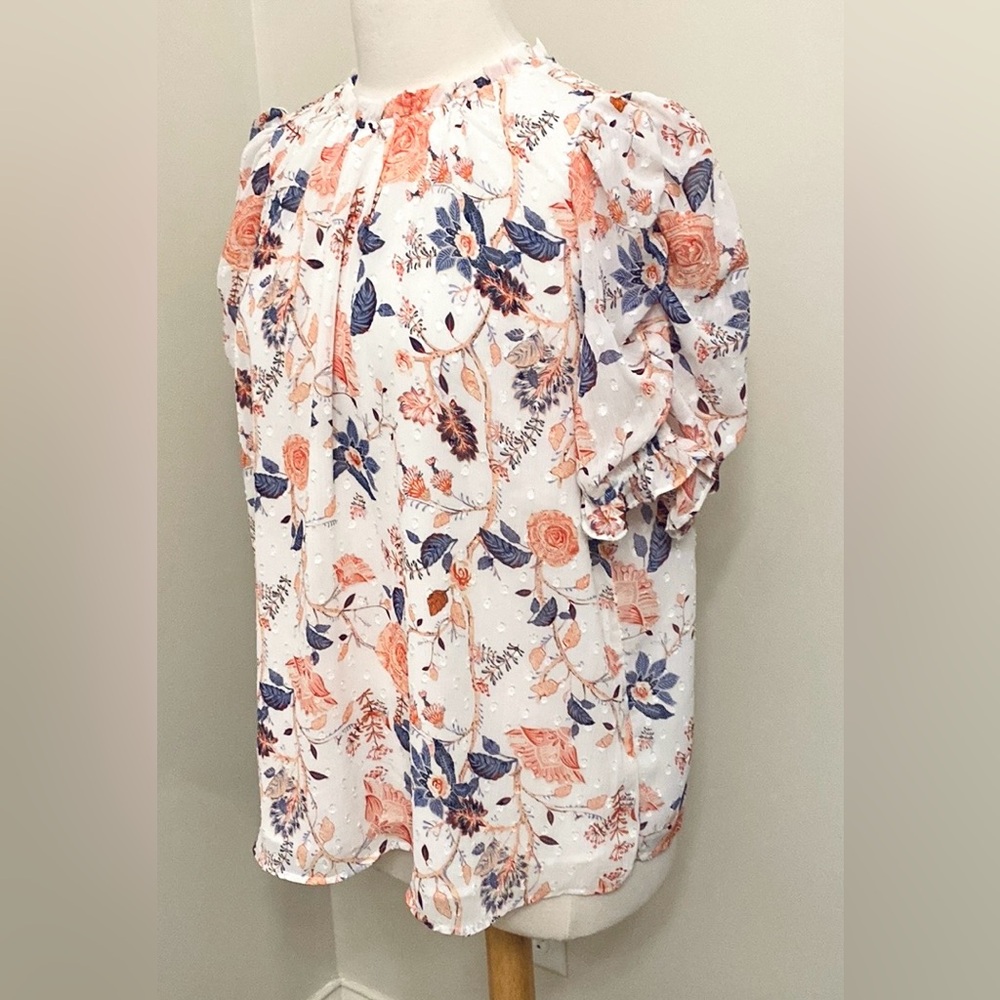Rachel Zoe White Orange Purple Floral XL Boho Chic Bloomcore Romantic Ruffle Top - Picture 5 of 14
